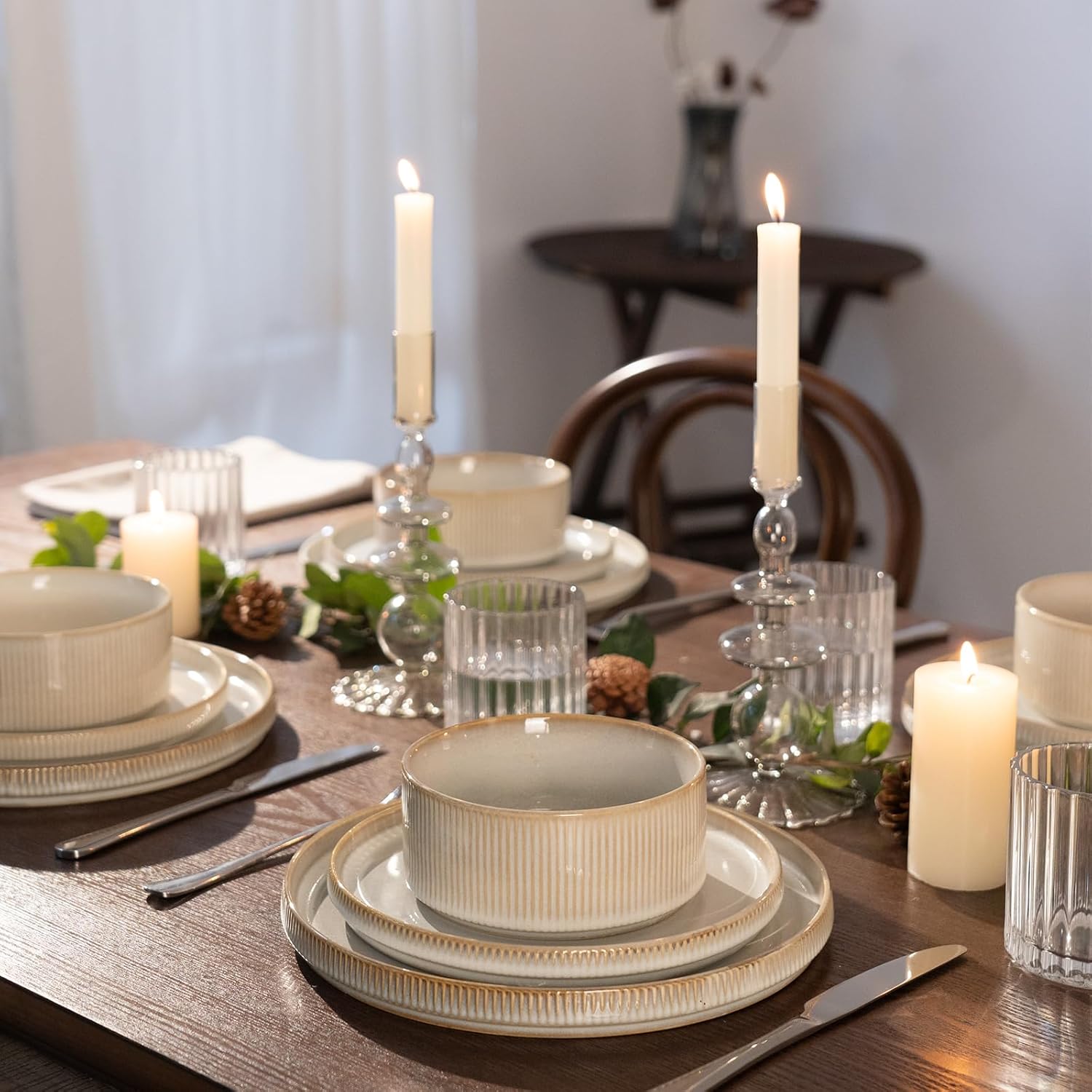 famiware Star Dinner Plates for 6, 10 inches Plate Set, Scratch Resistant, Stoneware Dinnerware, Kitchen Modern Rustic Serving Dishes, Cappuccino White - Image 9
