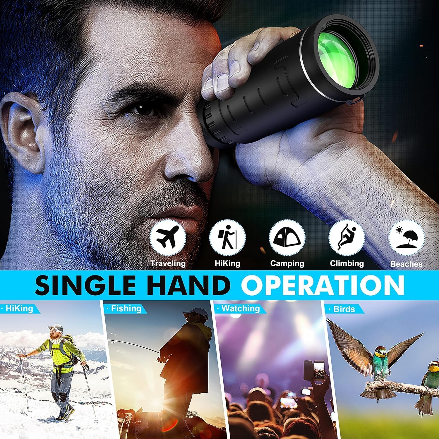 40x60 Monocular Telescope with Smartphone Adapter, Telescope for Adults High Powered, Compact Low Light Vision for Wildlife, Hunting, Camping, Travel &Outdoor Adventures - Image 2