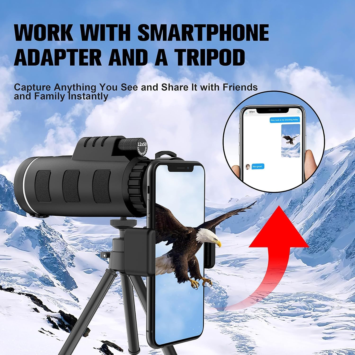 40x60 Monocular Telescope with Smartphone Adapter, Telescope for Adults High Powered, Compact Low Light Vision for Wildlife, Hunting, Camping, Travel &Outdoor Adventures - Image 6