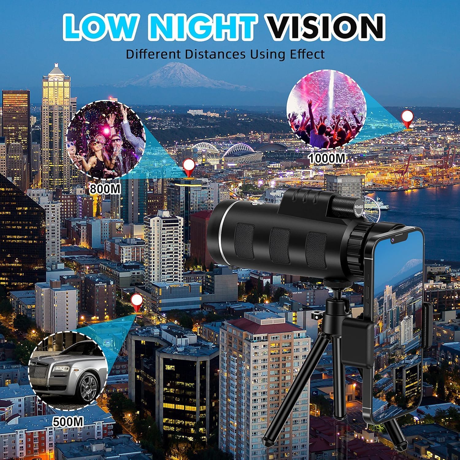40x60 Monocular Telescope with Smartphone Adapter, Telescope for Adults High Powered, Compact Low Light Vision for Wildlife, Hunting, Camping, Travel &Outdoor Adventures - Image 7