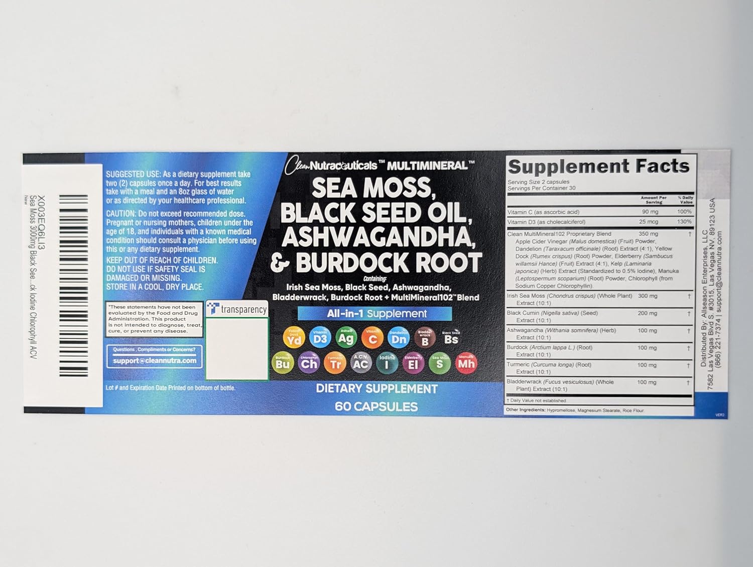 Sea Moss Black Seed Oil Ashwagandha Turmeric Bladderwrack Burdock & Vitamin C Vitamin D3 with Elderberry Manuka Dandelion Yellow Dock Iodine Chlorophyll ACV - 3Pack - Image 6