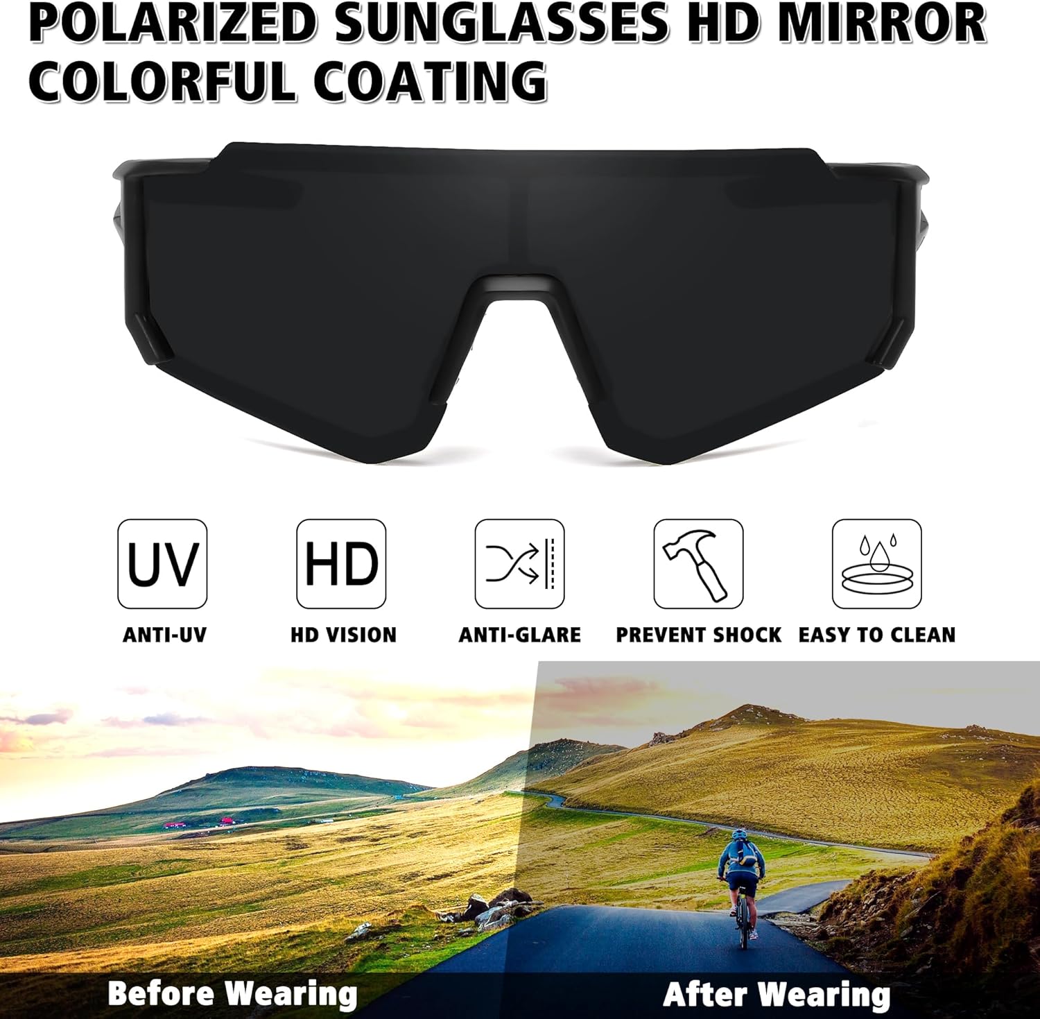 STORYCOAST Polarized Sports Sunglasses for Men Women,Bike Glasses Driving Fishing Cycling Mountain Bike Sunglasses UV400 Protection Orange (V65-Black) - Image 3