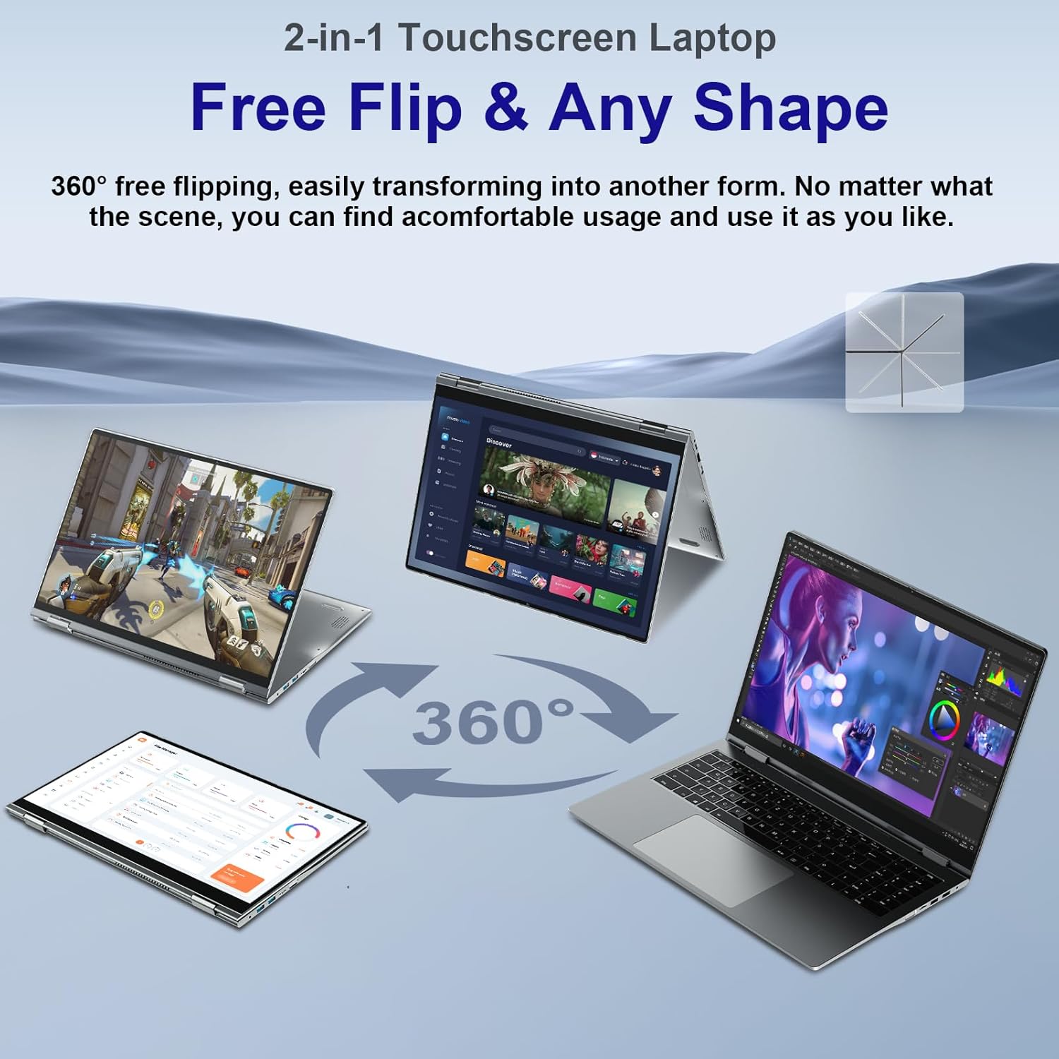 jumper 2 in 1 Laptop, 16 inch Convertible Laptop Computer with IPS FHD 360 Degree Touchscreen, 1152GB Storage, 16GB RAM, Fingerprint Reader, Backlit Keyboard, Celeron N5095, 53.2WH - Image 4