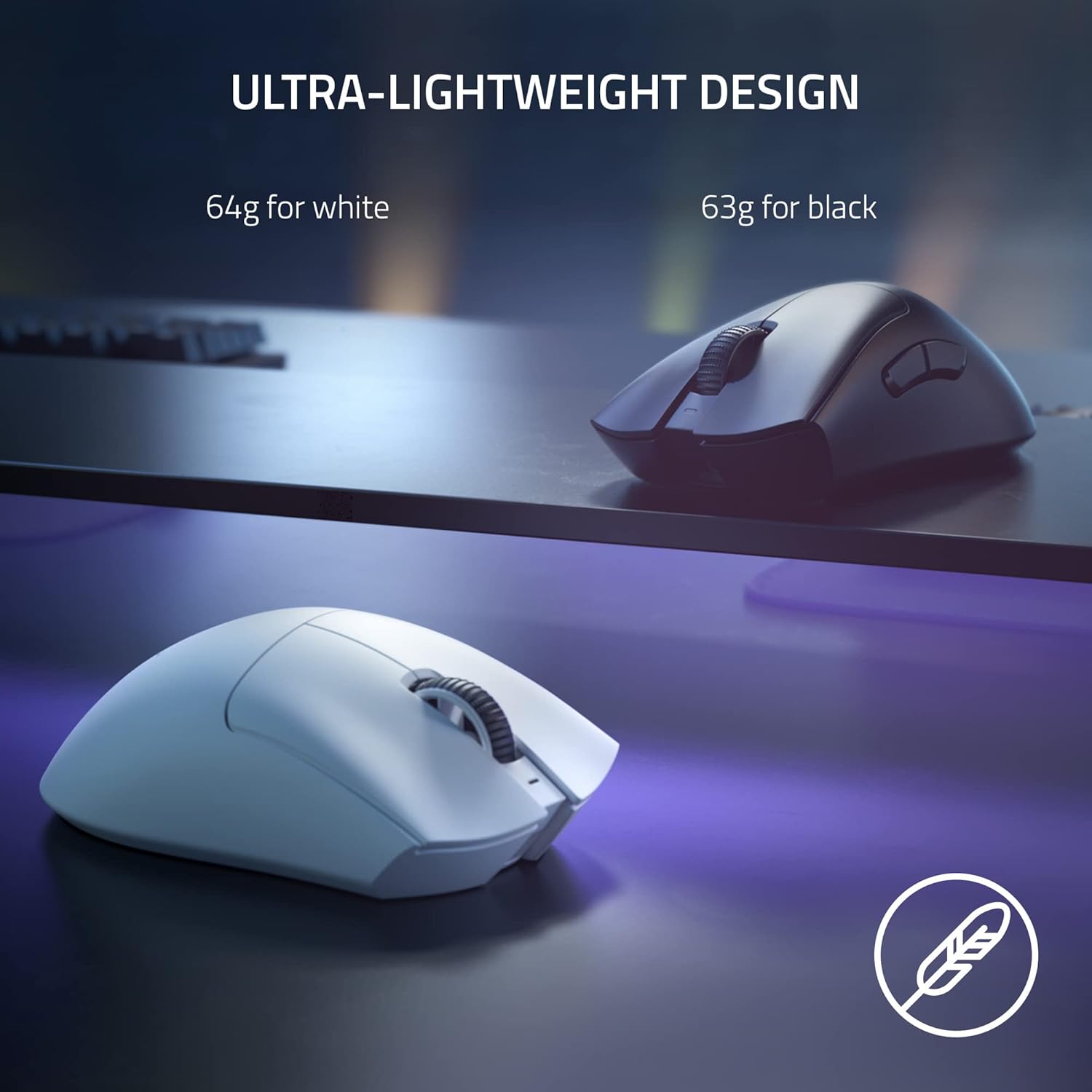 Razer DeathAdder V3 Pro Gaming Mouse: 64g Ultra Lightweight - Focus Pro 30K Optical Sensor - Fast Optical Switches - HyperSpeed Wireless - 5 Programmable Buttons - 90 Hr Battery - White (Renewed) - Image 3