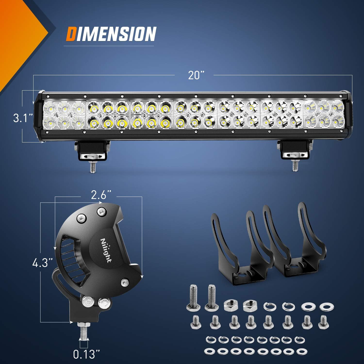 Nilight - ZH002 20Inch 126W Spot Flood Combo Off Road Led Light Bar 2PCS 18w 4Inch LED Pods With 16AWG Wiring Harness Kit-3 Lead For Tractor, 2 Years Warranty - Image 3