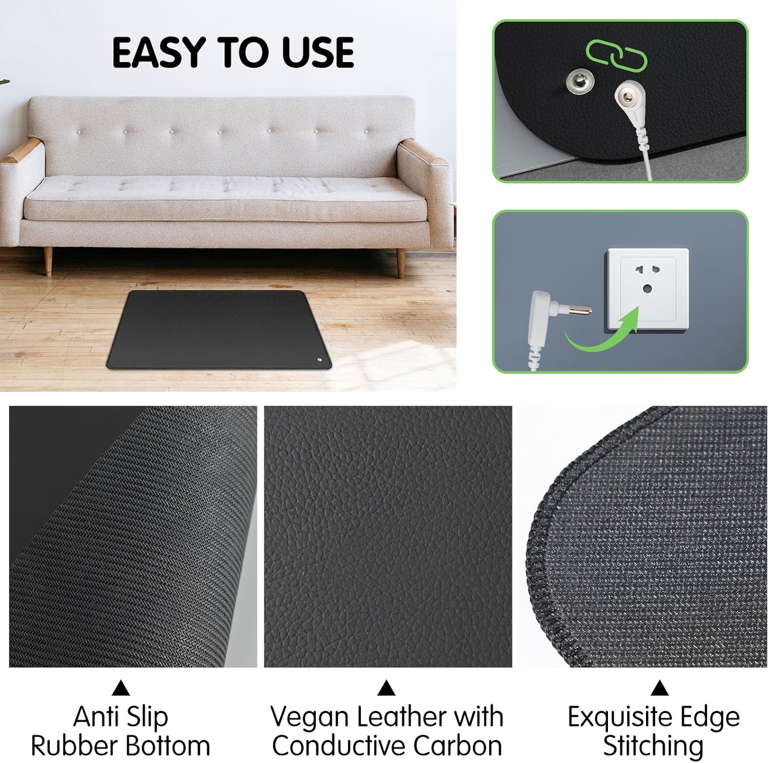 Grounding Mat with 15ft Grounding Cord, Conductive Earth Mat Grounding Pad, Earth Connected Therapy, Universal Grounding Mat for Sleep, Pain, Inflammation, Energy, 10 x 26.7" - Image 4