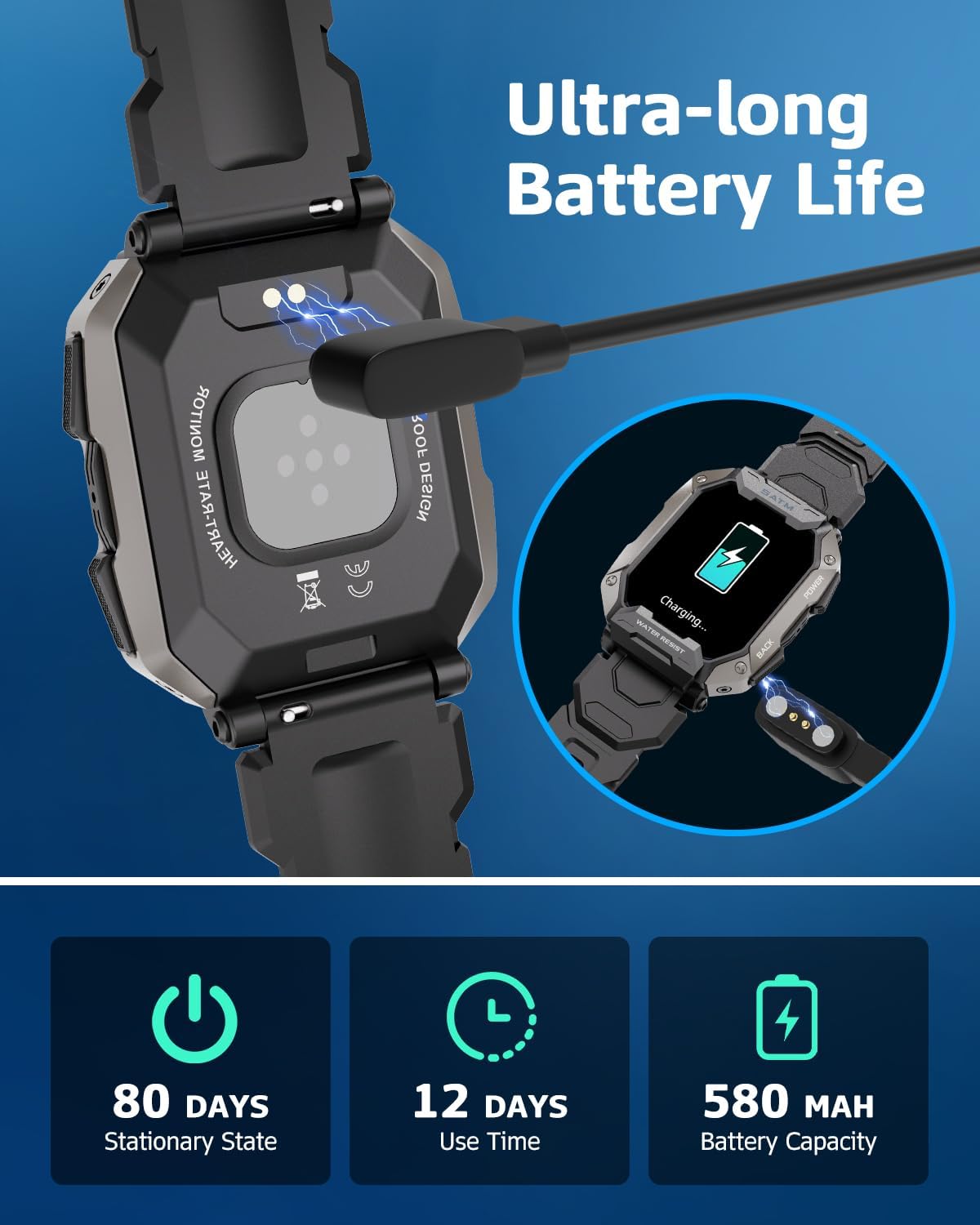 Military Smart Watches for Men, 2.01'' HD Display with Bluetooth Calls 100+ Sport Modes, IP68 Waterproof for Swimming Fitness Smart Watch for Android and iPhone Smartwatch - Image 7