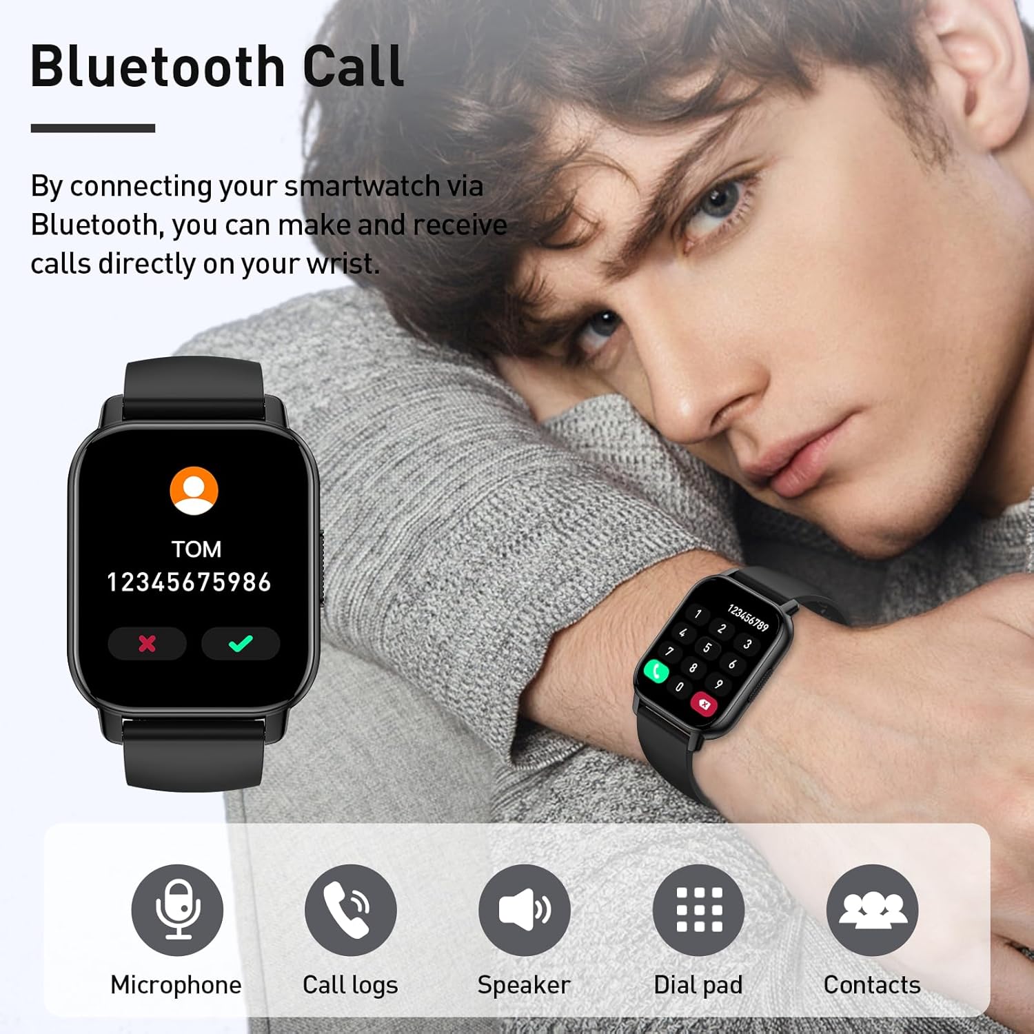 Smart Watch for Men Women, 1.85" HD Screen Smartwatch (Answer/Make Call) Heart Rate Sleep Monitor Pedometer, 110+ Sports Mode Fitness Watch, IP68 Waterproof Fitness Tracker for Android iOS, Deep Black - Image 5