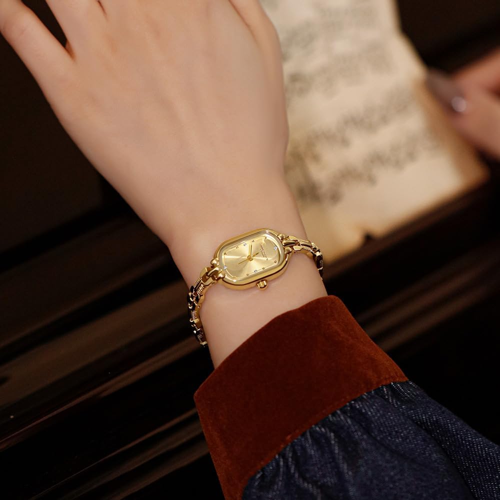 CARLIEN Women Vintage Petite Bracelet Gold Dainty Watch Small Oval Analog Quartz Watch Luxury Waterproof Ladies Diamonds Wristwatch - Image 5