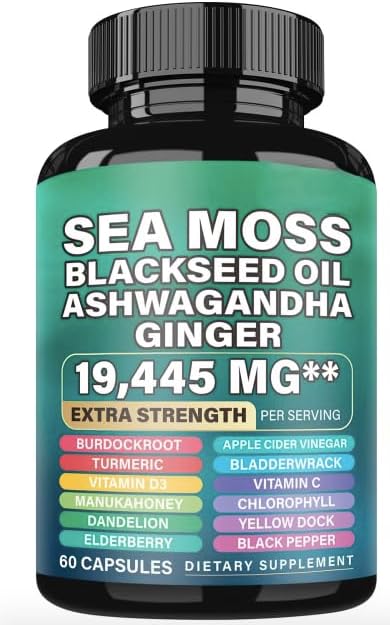 Sea Moss, Black Seed Oil, Ashwagandha, Turmeric, Ginger Supplement, 60 Capsules - Image 2
