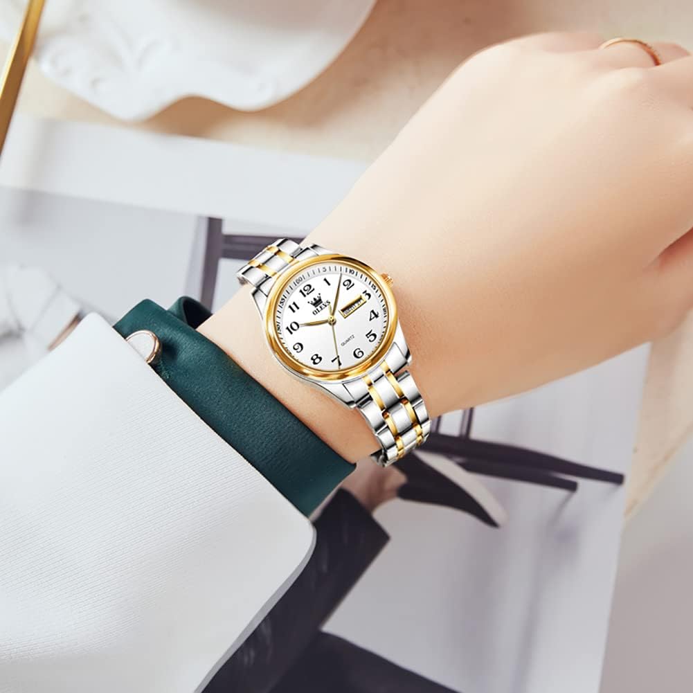 OLEVS Women Watches Gold Silver Stainless Steel Waterproof Analog Large Easy Reader Day Date Ladies Wrist Watches - Image 4