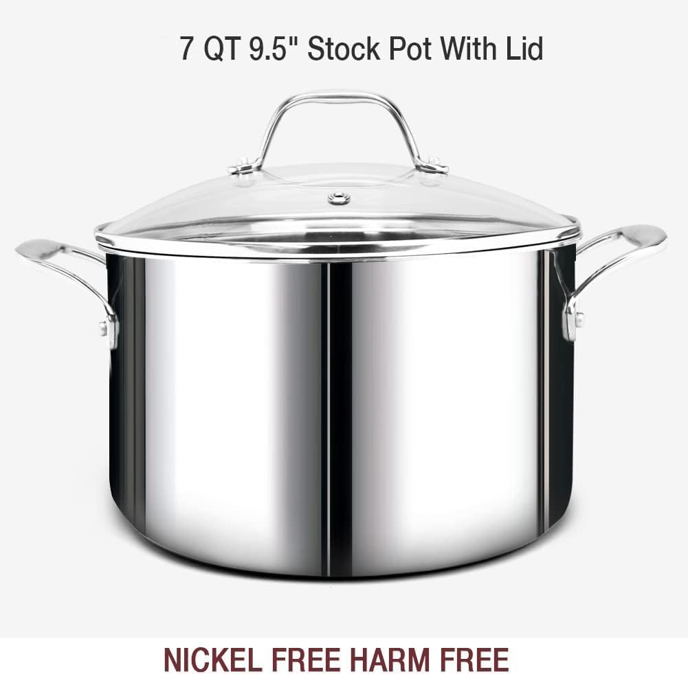 HOMICHEF 14-Piece Nickel Free Stainless Steel Cookware Set Whole-Clad 3-Ply - Mirror Polished Pots And Pans Set - Healthy Cookware Set With Steamer - Non-Toxic Induction Cookware Sets - Image 4