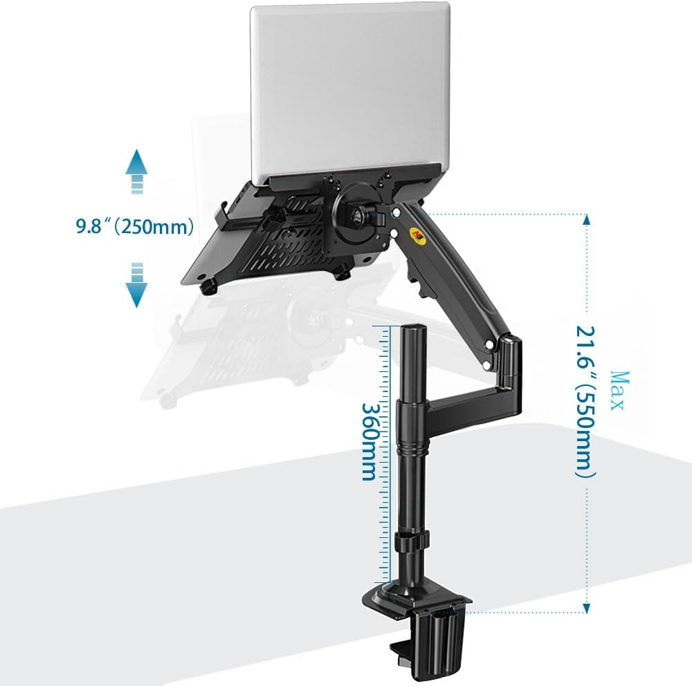 NB North Bayou Laptop Mount with Adjustable Tray for 10-17” Notebook, Full Motion Arm with VESA Plate for 17-30” Monitor (Within 4.4~19.8lbs),Clamp-on Grommet Mounting H100-FP - Image 4