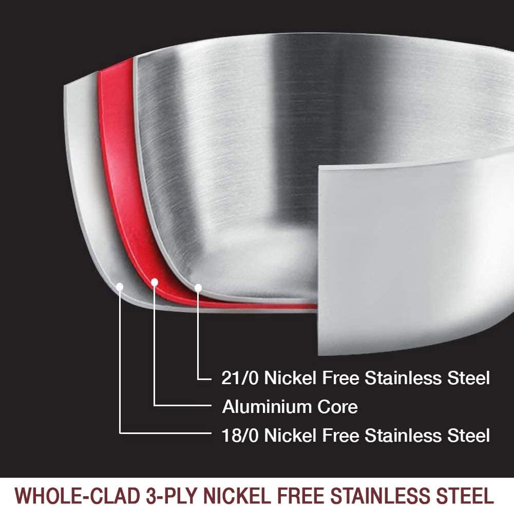 HOMICHEF 14-Piece Nickel Free Stainless Steel Cookware Set Whole-Clad 3-Ply - Mirror Polished Pots And Pans Set - Healthy Cookware Set With Steamer - Non-Toxic Induction Cookware Sets - Image 3