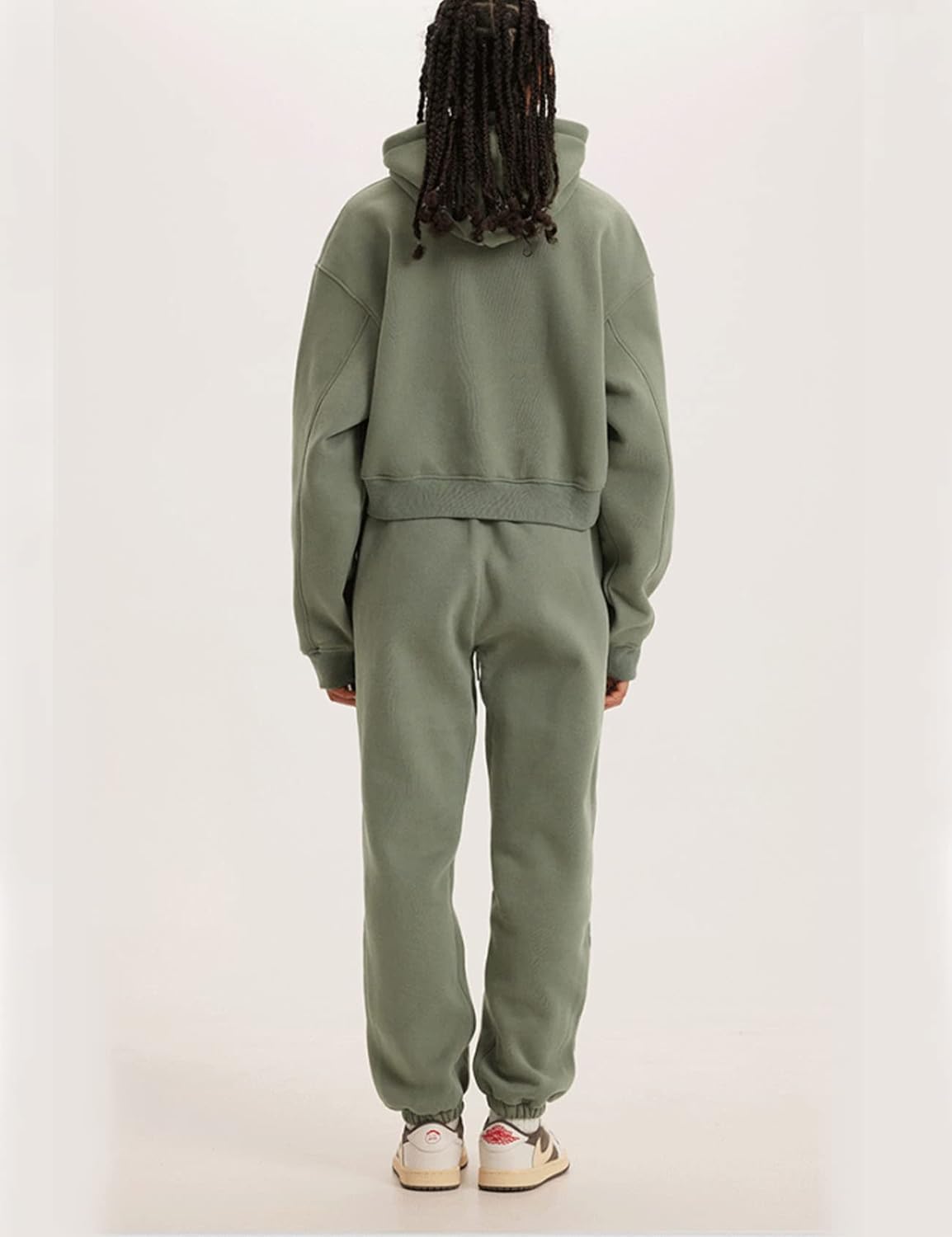 Flygo Womens Fleece 2 Piece Outfits Sweatsuit Crop Pullover Sweatshirt Joggers Pants Tracksuit Set - Image 6