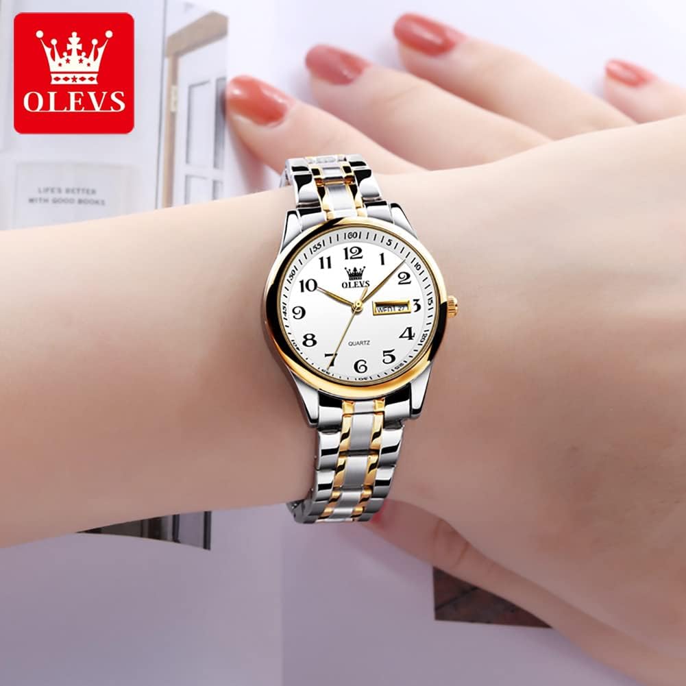 OLEVS Women Watches Gold Silver Stainless Steel Waterproof Analog Large Easy Reader Day Date Ladies Wrist Watches - Image 7