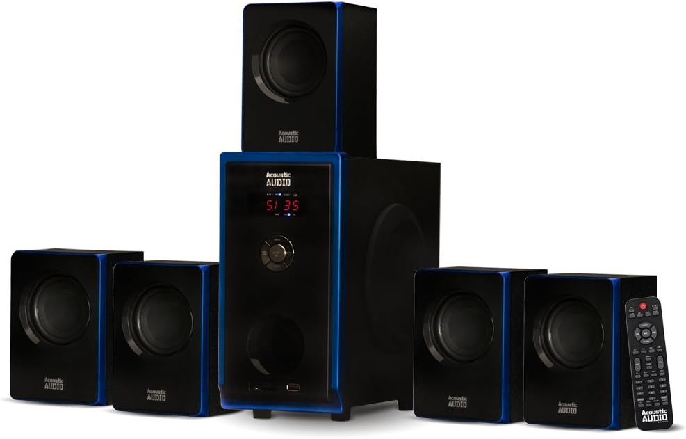 Acoustic Audio AA5102 Bluetooth Powered 5.1 Speaker System Home Theater Surround, Black (AA5102) - Image 2
