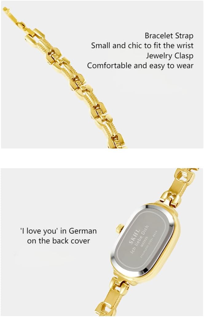 CARLIEN Women Vintage Petite Bracelet Gold Dainty Watch Small Oval Analog Quartz Watch Luxury Waterproof Ladies Diamonds Wristwatch - Image 7