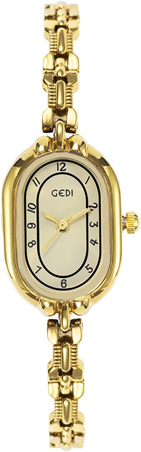 FANMIS Women's Vintage Oval Watches Luxury Minimalism Bracelet Small Gold Watch Ladies Analog Waterproof Watch Fashion Bangle Bracelet Dress Watch with Stainless Steel Band - Image 2
