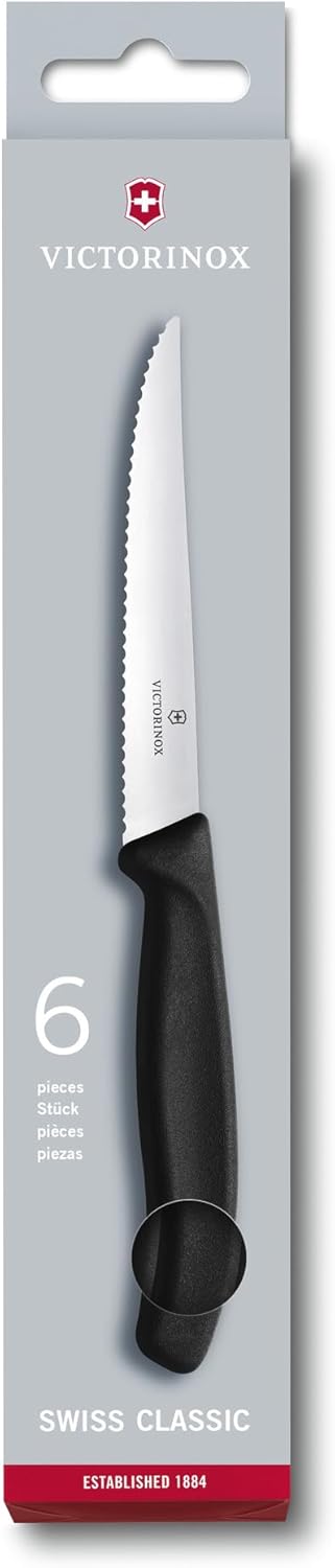 Victorinox 6.7233.6 Swiss Classic Steak Knife Set Ideal for Slicing a Wide Variety of Steak Cuts Serrated Blade in Black, Set of 6 - Image 4