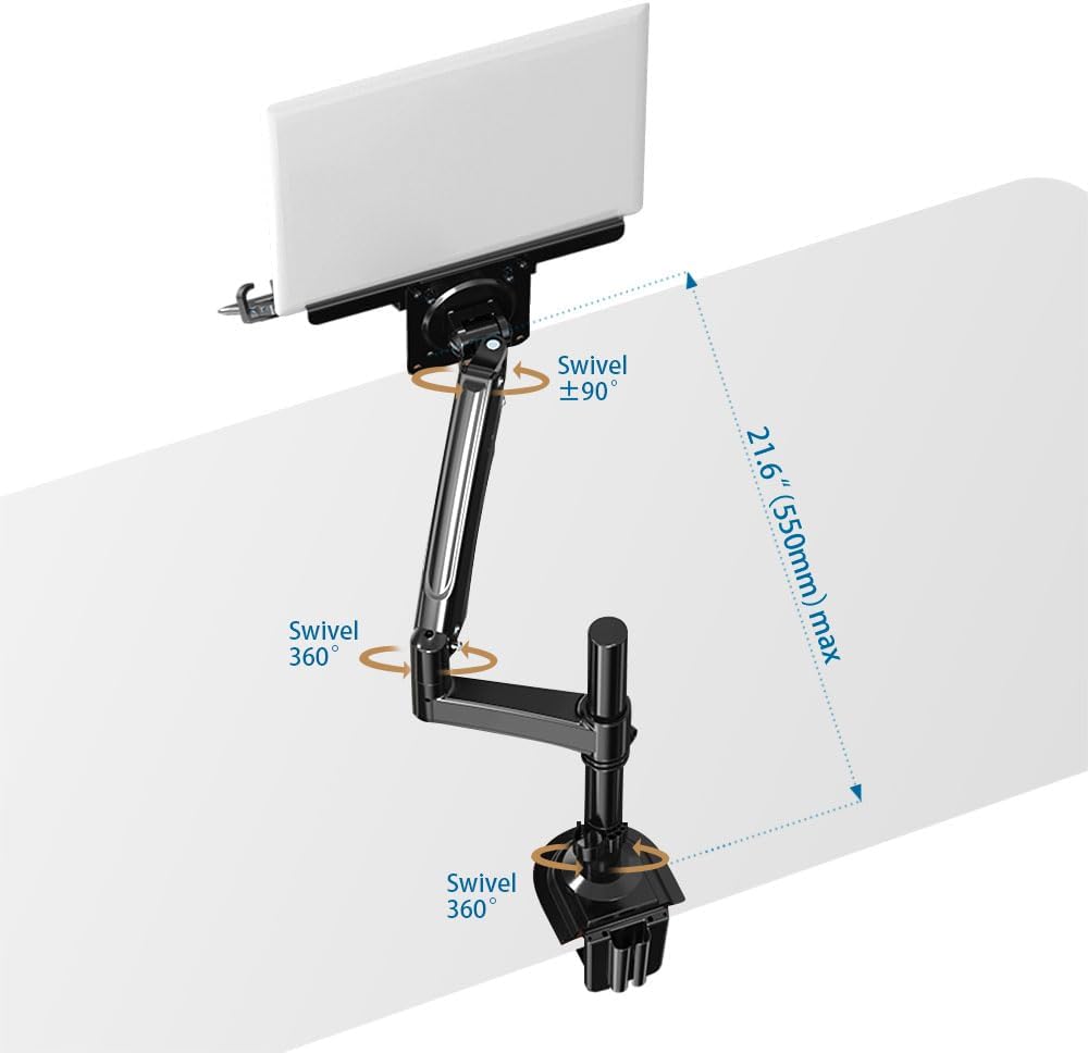 NB North Bayou Laptop Mount with Adjustable Tray for 10-17” Notebook, Full Motion Arm with VESA Plate for 17-30” Monitor (Within 4.4~19.8lbs),Clamp-on Grommet Mounting H100-FP - Image 6