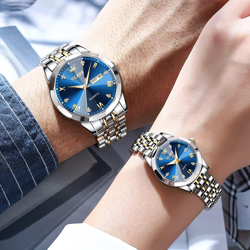 OLEVS Couple Watch His and Her Set Watches Business Analog Quartz Men and Women Watches Stainless Steel Waterproof Luminous Date Wrist Watch - Image 4