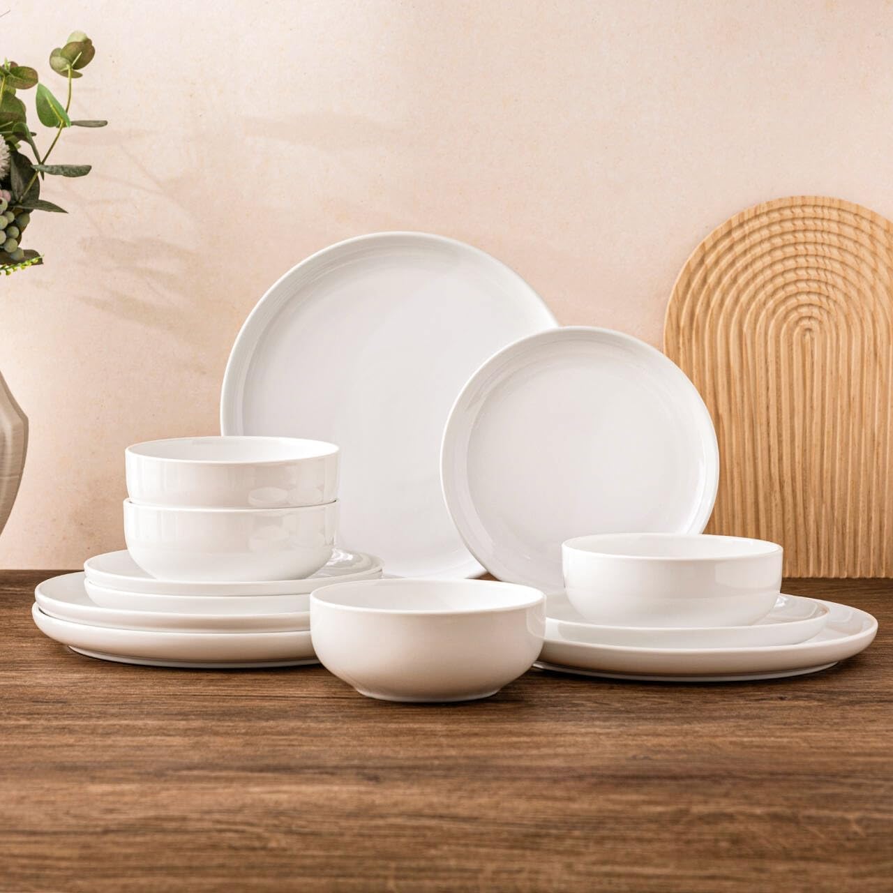 AmorArc Ceramic Dinnerware Sets of 4,Porcelain Plates and Bowls Sets, Scratch Resistant Dishes Set, Dishwasher & Microwave & Oven Safe Dishes Set,White Dishware Service for 4-12 pcs - Image 2