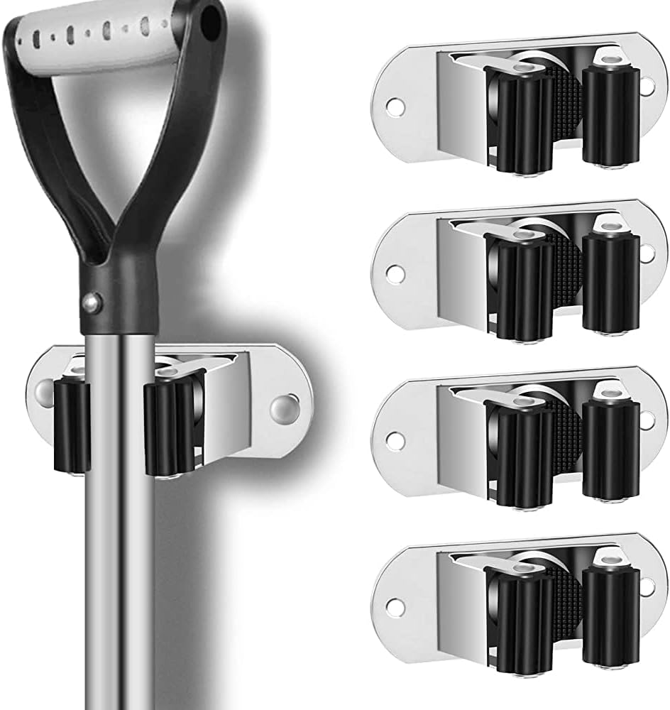 HYRIXDIRECT Mop and Broom Holder Wall Mount Heavy Duty Stainless Steel Wall Mounted Broom Organizer Laundry Room Home Garden Garage Storage and Organization Rack (Silver) - Image 2