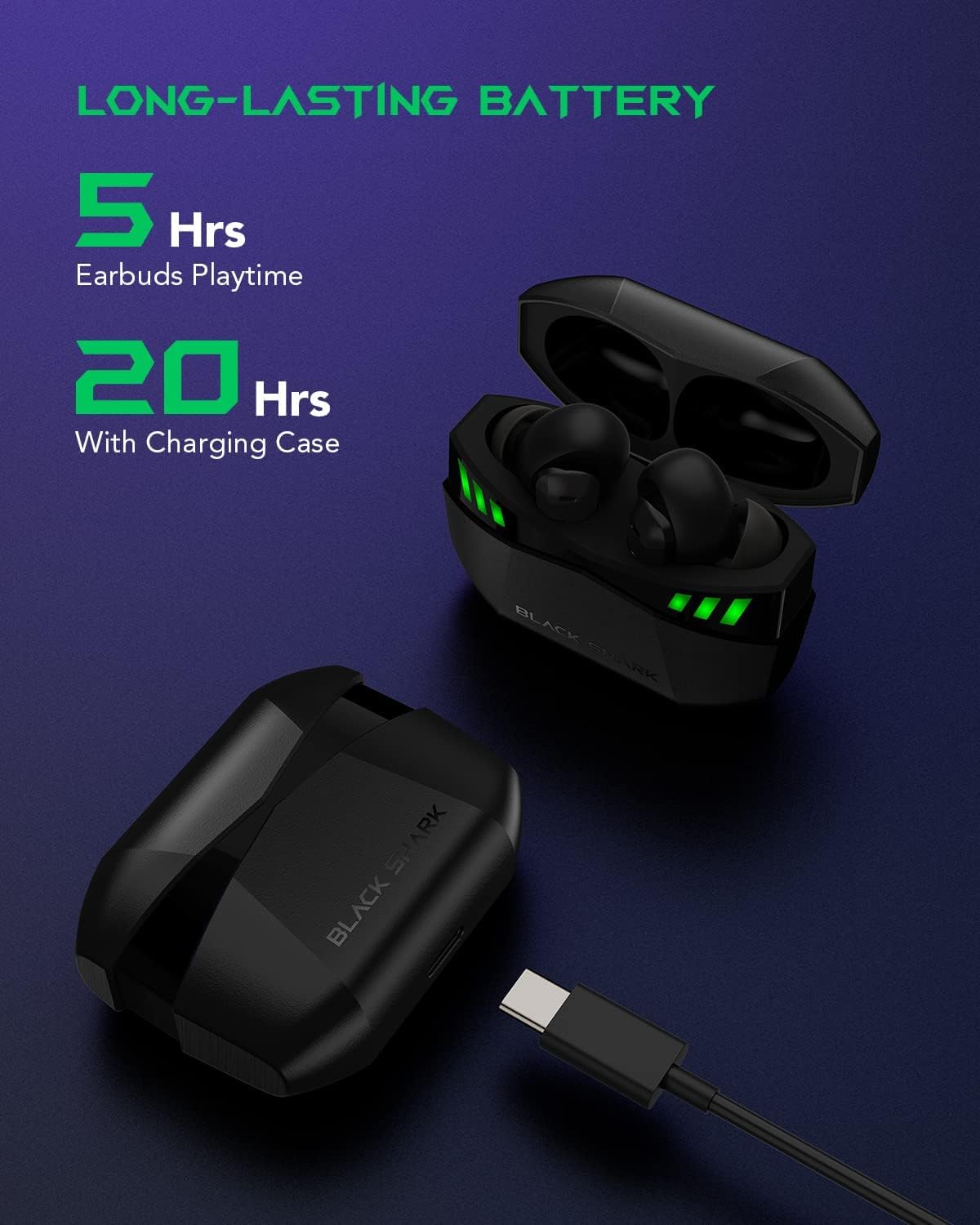 Black Shark Wireless Gaming Earbuds with Noise Cancelling Bluetooth Game Earphone with Charging Case IPX5 Waterproof 4 Ultra-Clear Microphones 20Hrs Play Time One Step auto-Pairing Design - Image 7