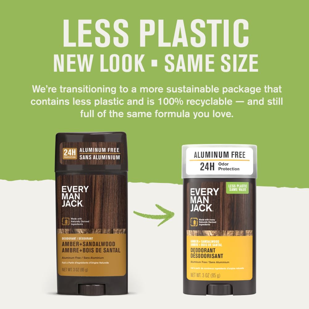 Every Man Jack Men's Deodorant Variety Set - Includes 3 Full-Sized Aluminum Free Natural Deodorant Sticks - Coconut + Driftwood, Citrus + Eucalyptus, Amber+ Sandalwood - 3oz (3 Pack) - Image 3