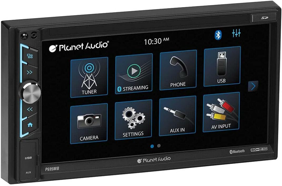 Planet Audio P9695B Car Stereo System - A-Link (Screen Mirroring), 6.95 Inch Double Din, Touchscreen, Bluetooth Audio and Calling Head Unit, AM/FM Radio Receiver, CD Player, USB, Hook Up To Amplifier - Image 5