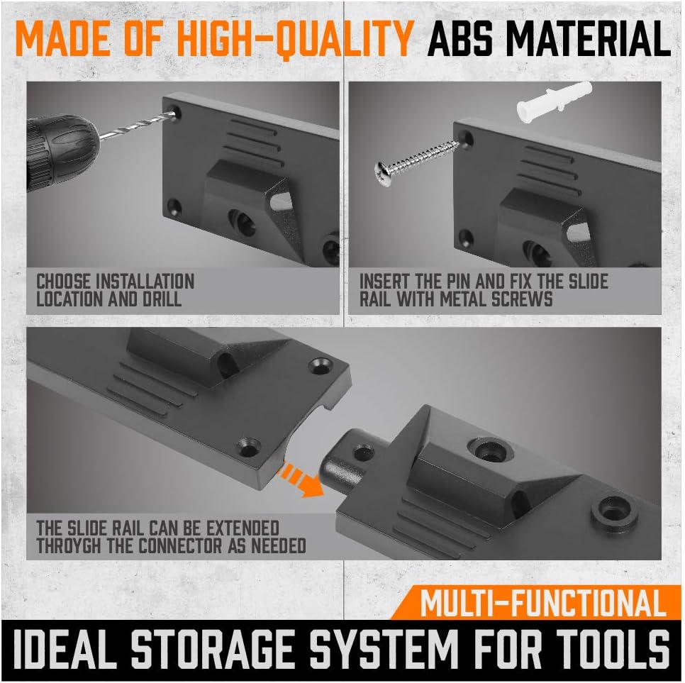 HORUSDY 64 Inch Adjustable Storage System, Wall Mount Tool Organizer, Tool Hangers for Mop and Broom Holder Shovel, Rake, Broom, Mop Holder, Etc - Image 6