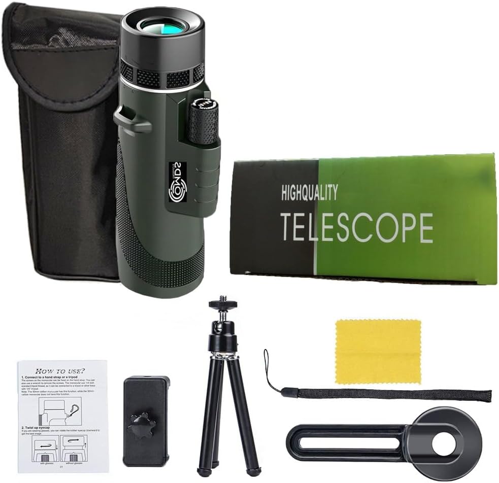 12x50 High Power Monocular Telescope with Smartphone Adapter Tripod Travel Bag, Larger Vision Waterproof Monoculars with BAK4 Prism & FMC Lens,for Bird Watching Hunting Hiking Camping - Image 9