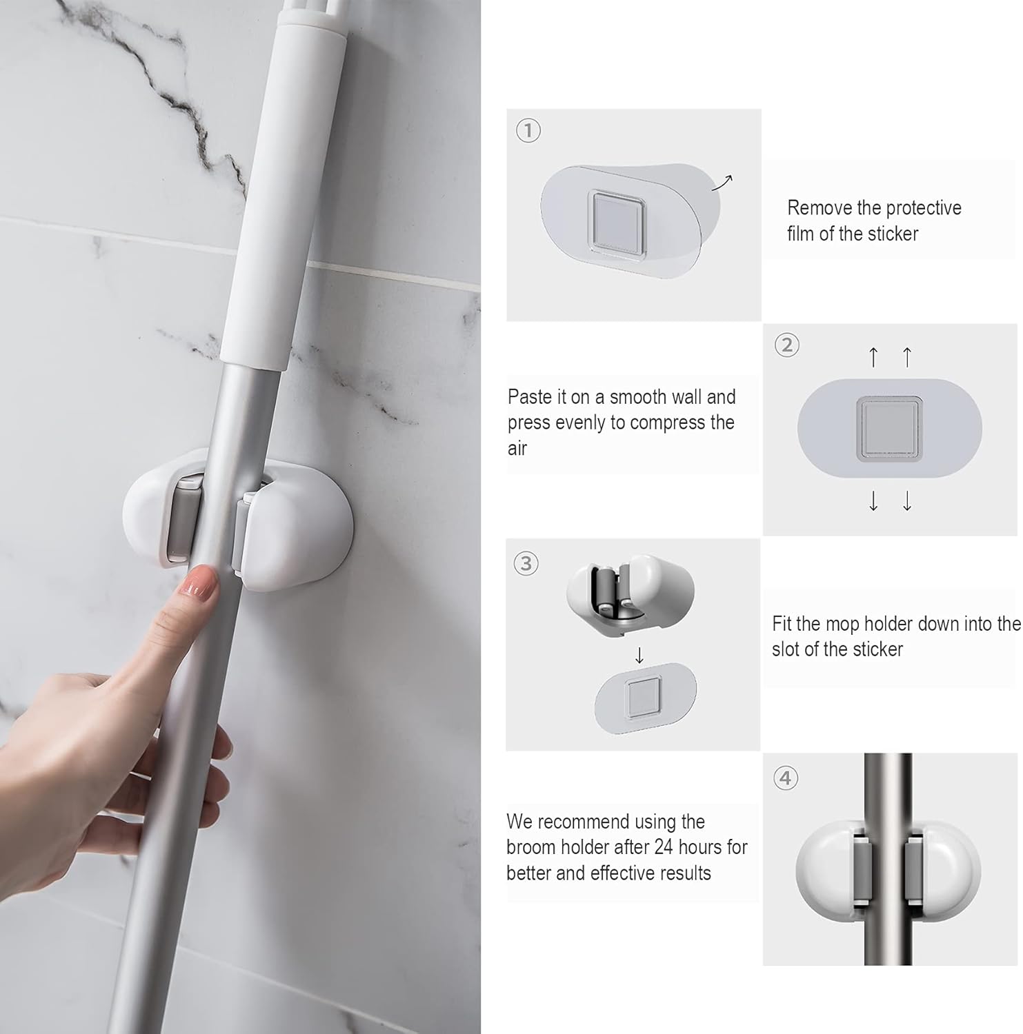 BEZOX Broom Holder, 3 PCS Wall Mount Mop Organizer Gripper, Self-adhesive Cleaning Suppliers Hanger Stands Rack for Bathroom, Kitchen, Garden, Garage Organization Storage - Image 7