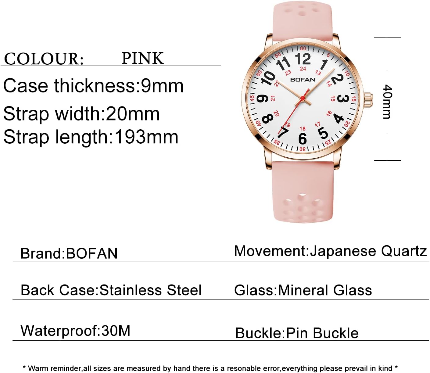 BOFAN Nurse Watch for Medical Professionals,Students,Doctors with Easy to Read Dial,Second Hand and 24 Hour,Soft and Breathable Silicone Band,Water Resistant - Image 6