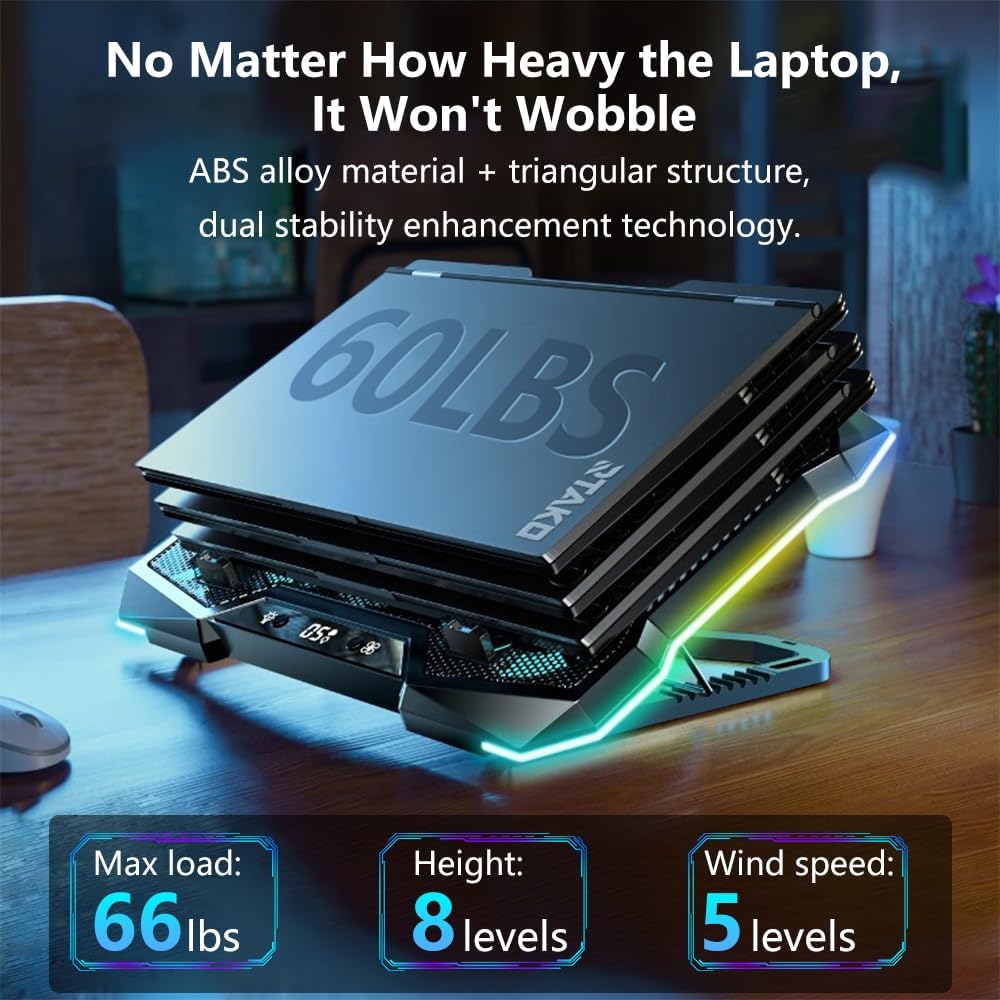 G-STORY Gaming Laptop Cooling Pad, RGB Lights Laptop Cooler with 10 Powerful Turbo Fans for 12-18 Inch Notebooks,8 Height Adjustable Stand and 1 USB Port - Image 4