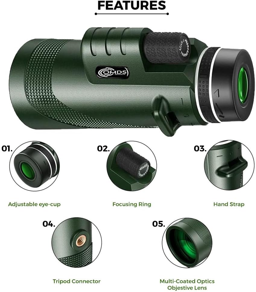 12x50 High Power Monocular Telescope with Smartphone Adapter Tripod Travel Bag, Larger Vision Waterproof Monoculars with BAK4 Prism & FMC Lens,for Bird Watching Hunting Hiking Camping - Image 4