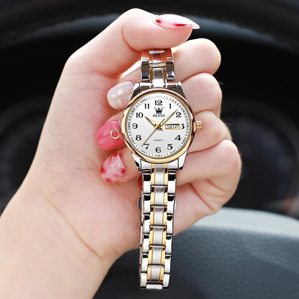 OLEVS Women Watches Gold Silver Stainless Steel Waterproof Analog Large Easy Reader Day Date Ladies Wrist Watches - Image 5