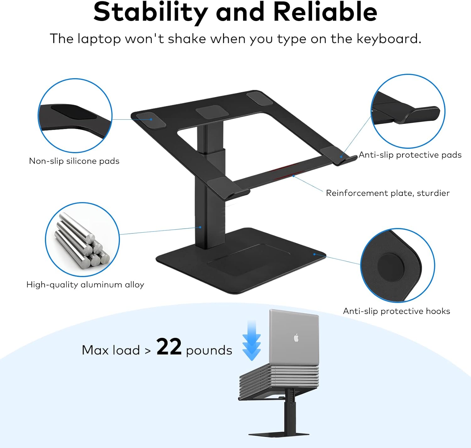 Laptop Stand for Desk, Ergonomic Aluminum Laptop Stand Adjustable Height from 7-15", Sitting and Standing Laptop Riser for 10-17" Notebook (Black) - Image 6