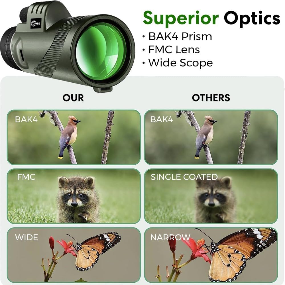 12x50 High Power Monocular Telescope with Smartphone Adapter Tripod Travel Bag, Larger Vision Waterproof Monoculars with BAK4 Prism & FMC Lens,for Bird Watching Hunting Hiking Camping - Image 6