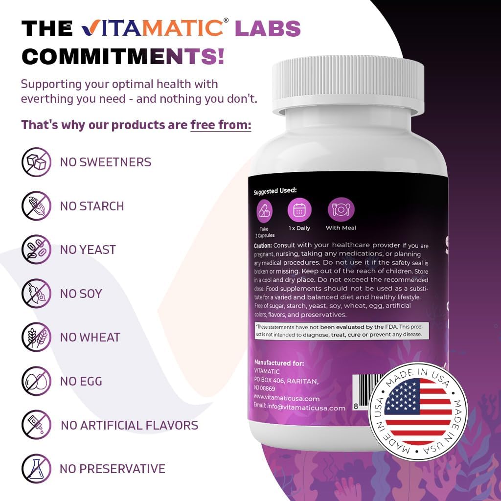 Vitamatic Sea Moss with Black Seed Oil, Ashwagandha, Turmeric, Bladderwrack & Burdock - 180 Vegan Capsules - Image 4