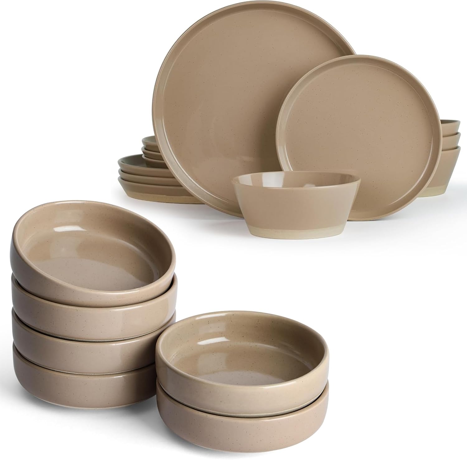 Famiware Saturn Plates and Bowls Set of 12 and Milkyway 4oz Dipping Bowls Set of 6, 18 Pieces Dinnerware Sets, Cinnamon Brown - Image 2