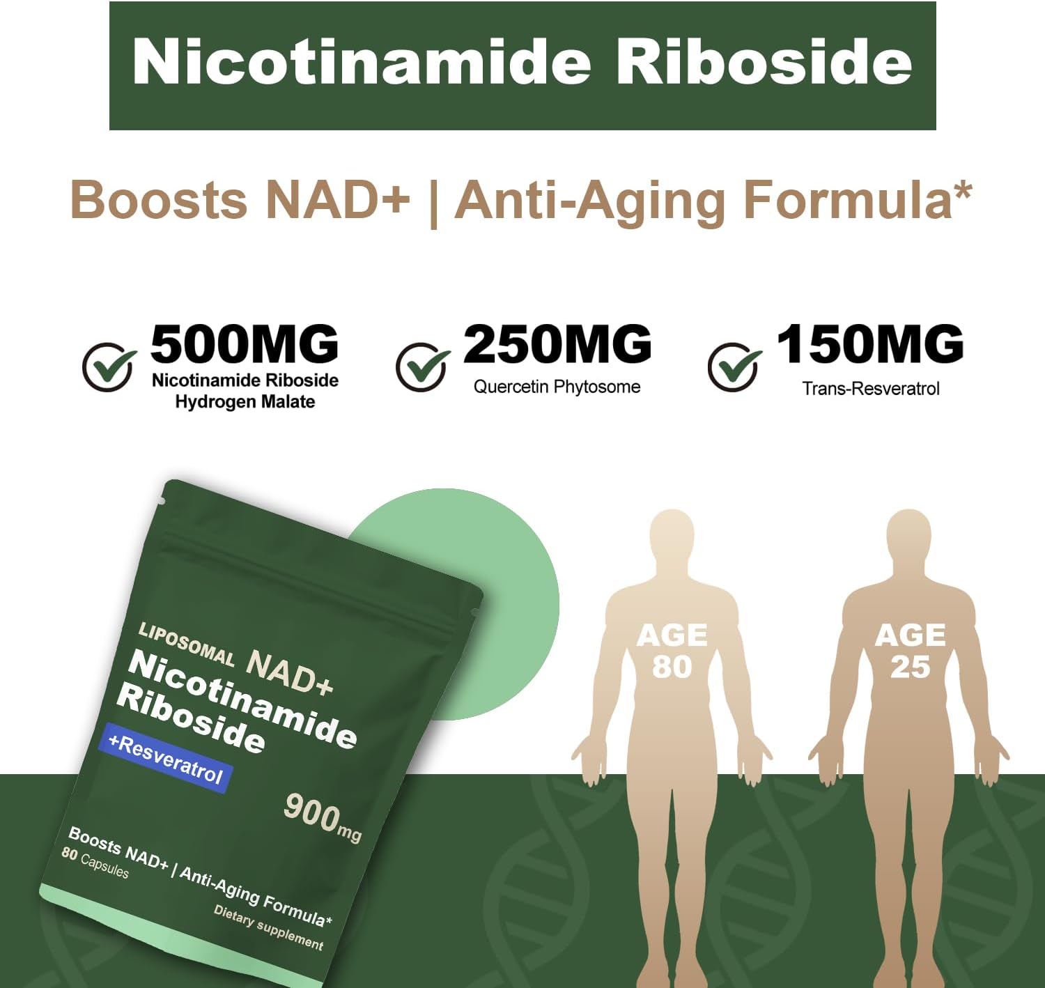 Liposomal NAD Supplement with NAD Nicotinamide Riboside Resveratrol 900 MG, Boost NAD+ for Cellular Health, Anti-Aging, Energy, Focus - 80 Capsules - Image 6