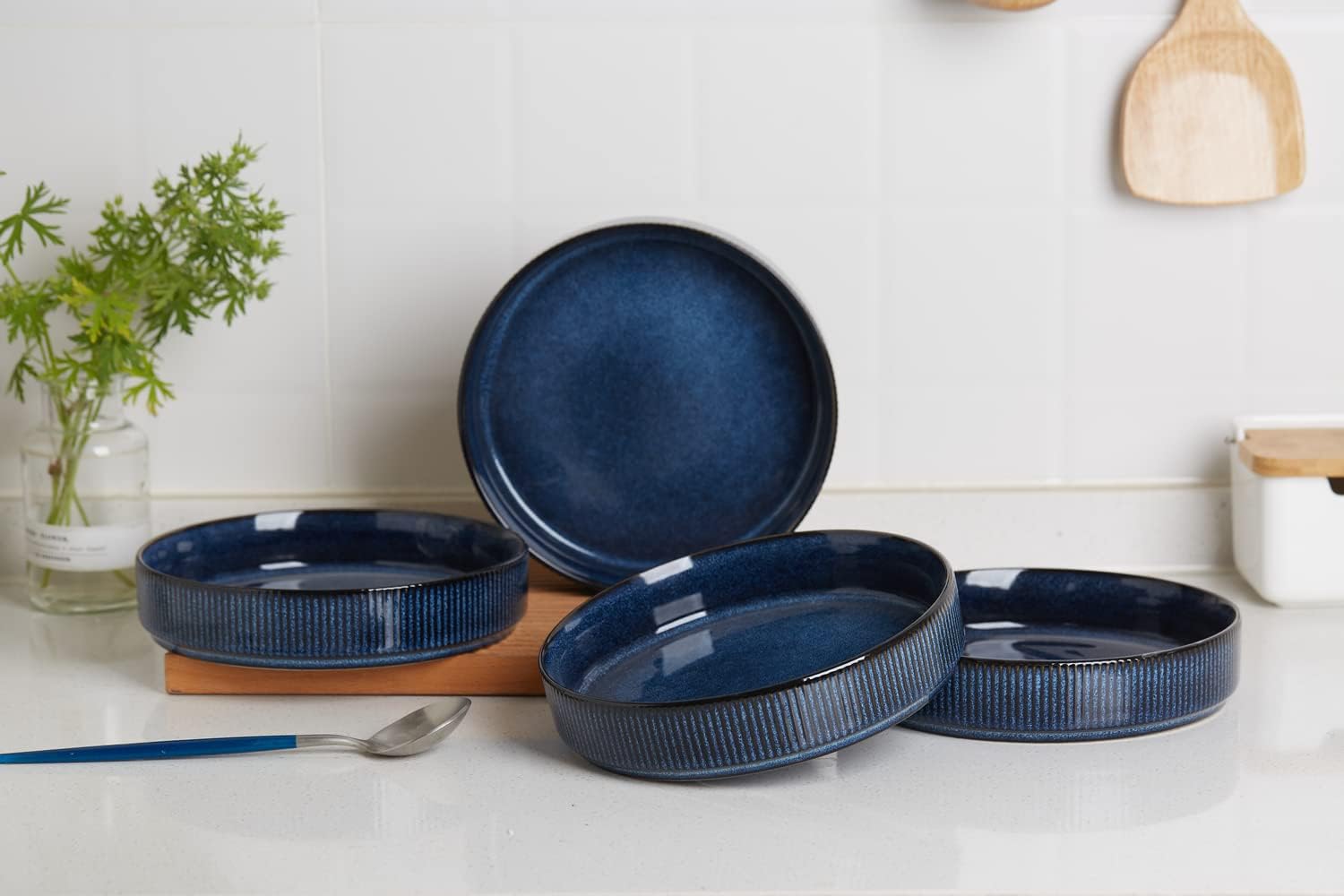 famiware Star 7.5" Pasta Bowls Set, Salad Bowl Set of 4, Double Reactive Glaze, Stackable, Ideal for Your Friend for Housewarming, Festivals, Nebulas Blue - Image 3