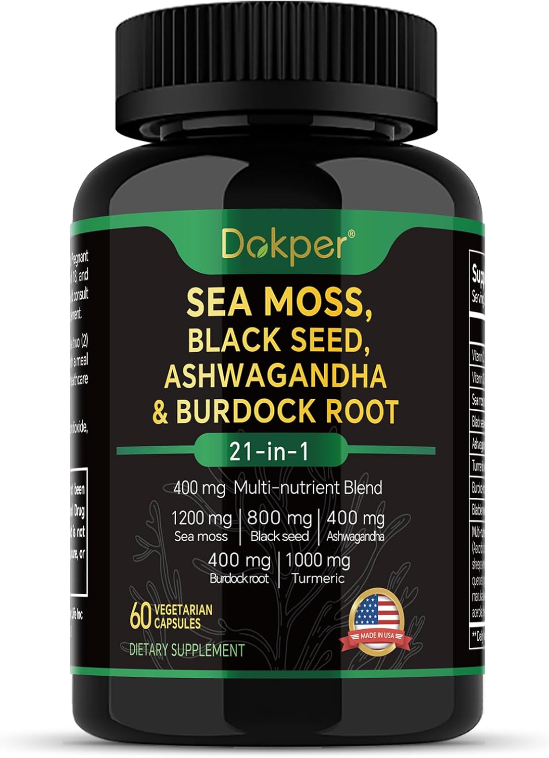 Sea Moss, Ashwagandha, Black Seed Oil Supplement, Vitamin C & D3 with Turmeric, Bladderwrack & Burdock Root, Natural Herbal Support for Men & Women 60 Capsules, Dietary Supplements, Pack of 1 - Image 2