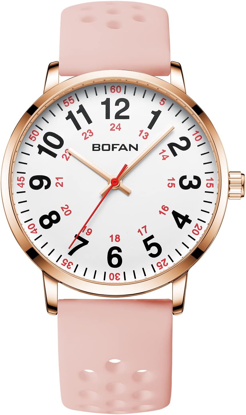 BOFAN Nurse Watch for Medical Professionals,Students,Doctors with Easy to Read Dial,Second Hand and 24 Hour,Soft and Breathable Silicone Band,Water Resistant - Image 2