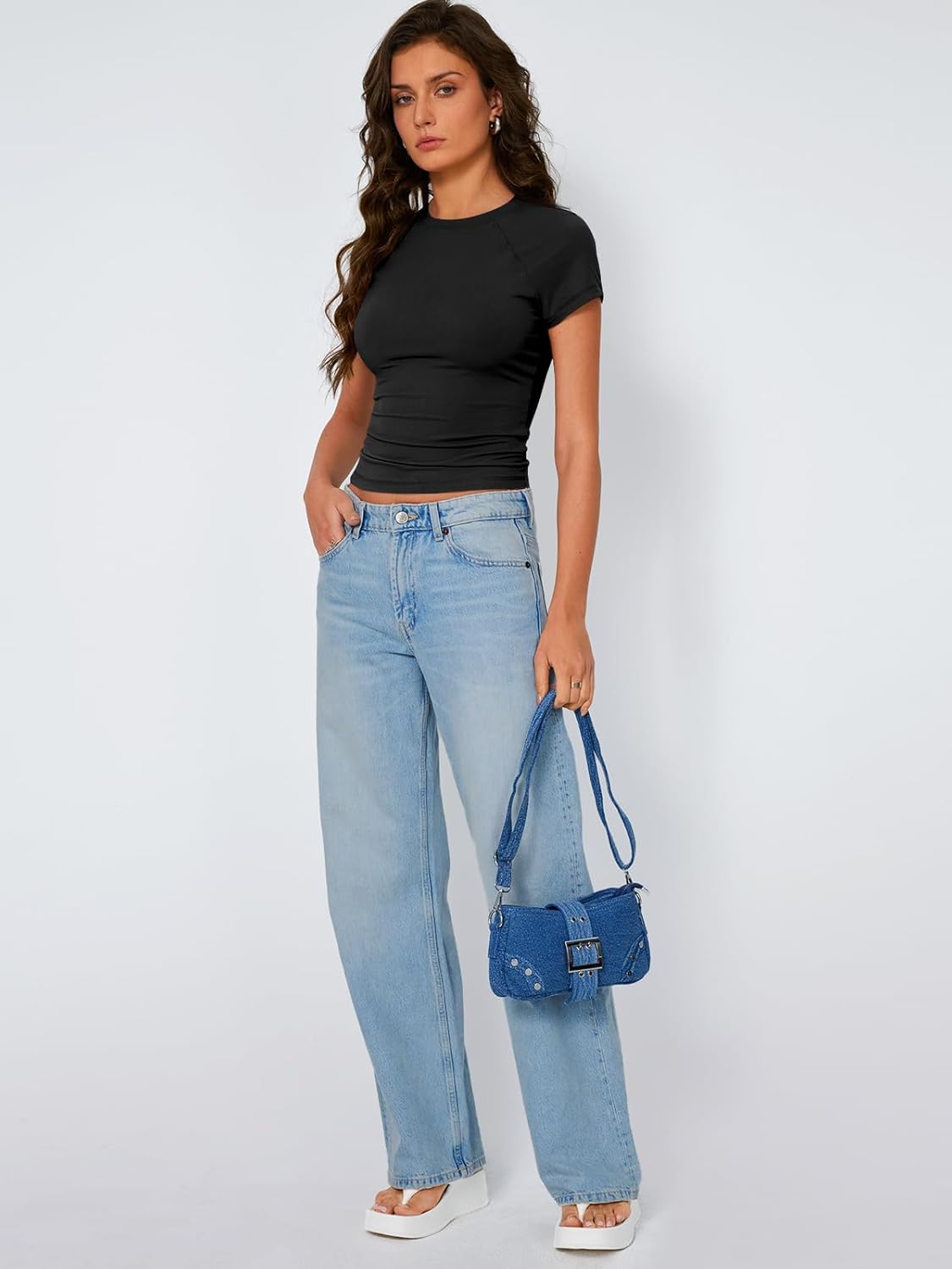 Trendy Queen Womens Short Sleeve Shirts Summer 2025 Raglan T Shirts Basic Tees Crewneck Crop Tops Slim Fit Y2K Clothes - Image 6