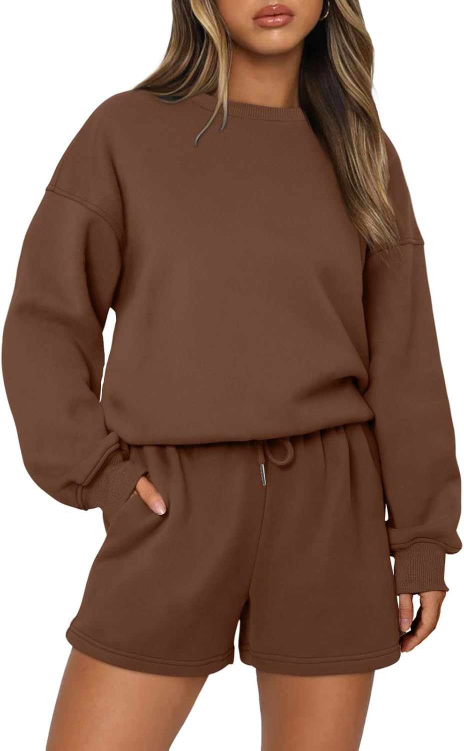 AUTOMET Womens Two Piece Outfits 2 Piece Lounge Matching Sets Fleece Sweatsuit Sweat Shorts Fashion Fall Clothes Sweatshirt - Image 2
