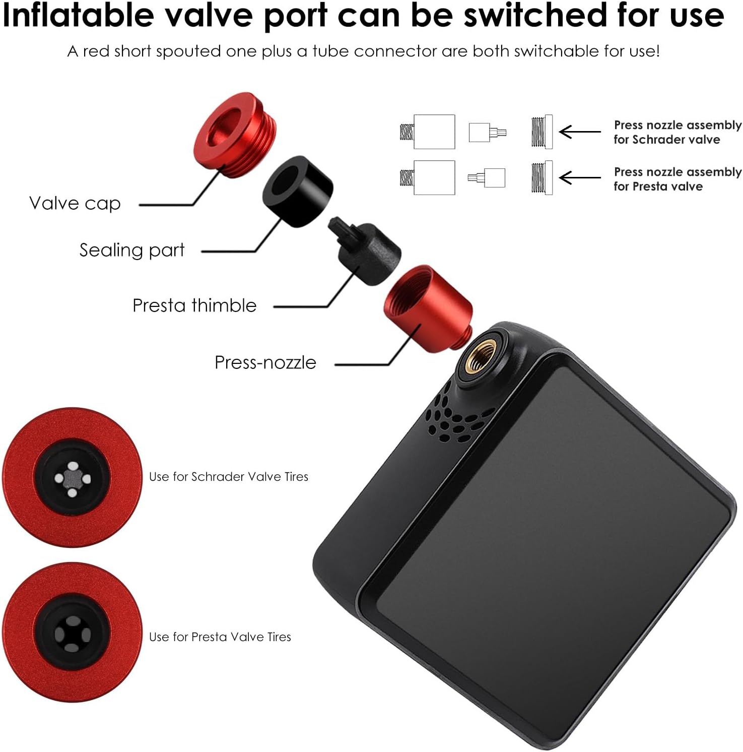 Tiny Bike Air Pump Electric Mini Tire Inflator Portable Air Compressor 150 PSI with Pressure Gauge Cube Floor Pumps, Digital Display Tires Inflatable for Bicycle,E-Bike,Motorbike,Football,Basketball - Image 4