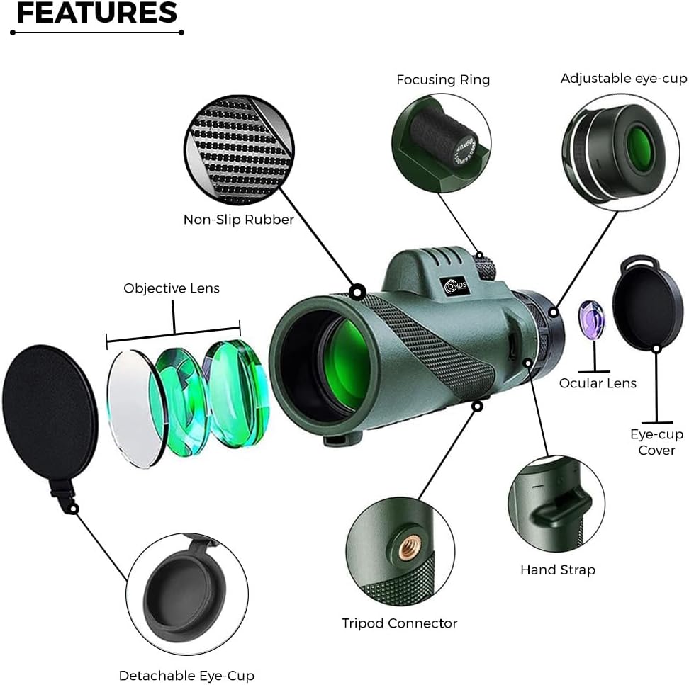 12x50 High Power Monocular Telescope with Smartphone Adapter Tripod Travel Bag, Larger Vision Waterproof Monoculars with BAK4 Prism & FMC Lens,for Bird Watching Hunting Hiking Camping - Image 8